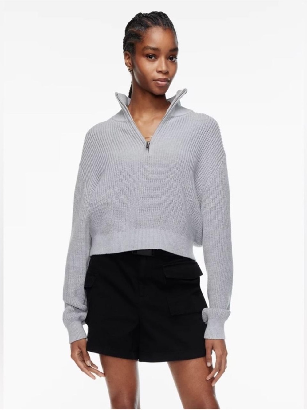 TNA Aritzia ‘Ashbury’ Cropped Open Knit Quarter Zip Sweater - Cream, Women’s XL